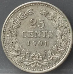 25 Cent 1901 — Zilver, Smalle Hals achterzijde, zilver 640/1000