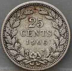 25 Cent 1906 – Kwartje Nederland Zilver achterzijde