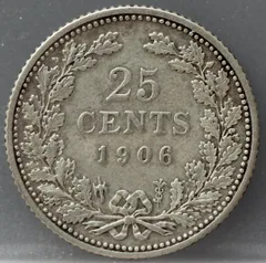 25 Cent 1906 — Zilver achterzijde, zilver 640/1000