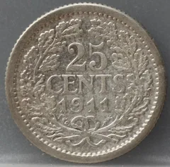 25 Cent 1911 — Zilver achterzijde, Zilver 640/1000