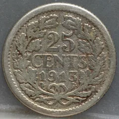 25 Cent 1913 — Kwartje Zilver achterzijde