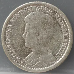 25 Cent 1913 — Zilveren Kwartje Wilhelmina voorzijde, Zilver 640/1000