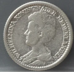 25 Cent 1914 — Zilveren Kwartje Wilhelmina voorzijde, zilver 640/1000