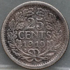 25 Cent 1919 — Kwartje Zilver achterzijde