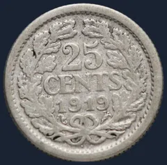25 Cent 1919 Wilhelmina Zilver