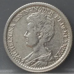 25 Cent 1919 — Zilveren Kwartje Wilhelmina voorzijde, zilver 640/1000