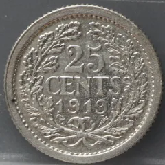 25 Cent 1919 — Zilveren Kwartje Wilhelmina achterzijde, zilver 640/1000