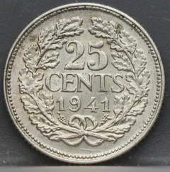 25 Cent 1941 — Kwartje achterzijde, Nederland