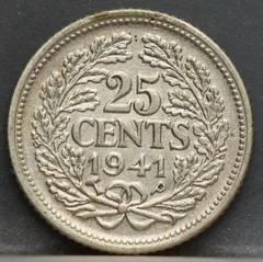 25 Cent 1941 P.P. – kwartje 1941 P.P.  netjes achterzijde