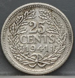 25 Cent 1941 P — Zilver achterzijde