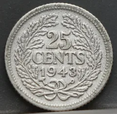 25 Cent 1943 P.P. — Zilver achterzijde