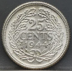 25 Cent 1944 E.P. — Zilver achterzijde, Nederland