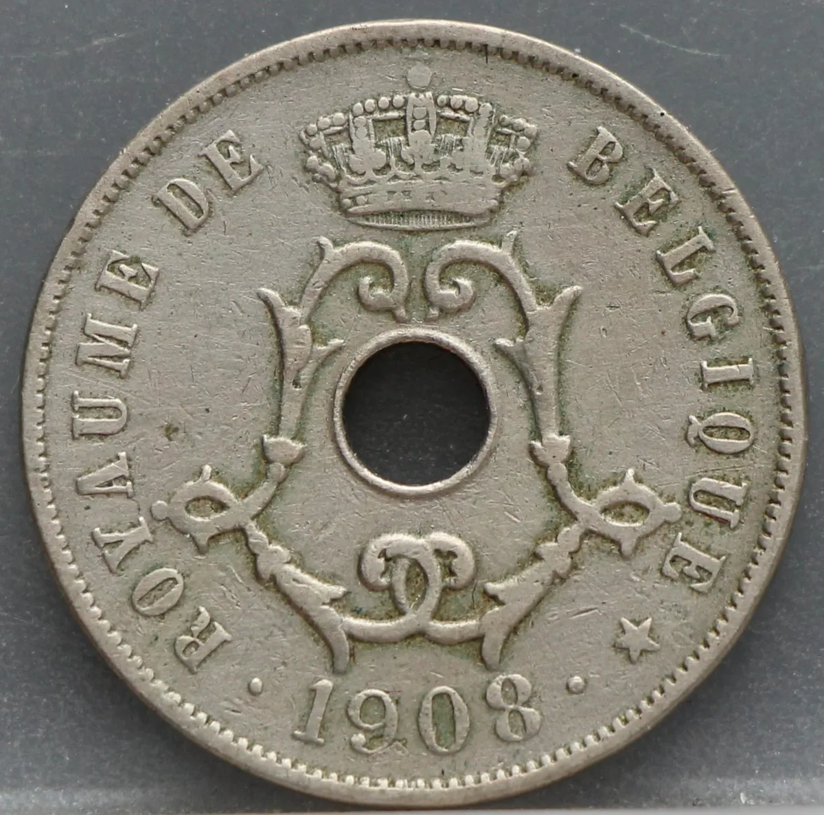 25 Centimes 1908 België (FRA) voorzijde