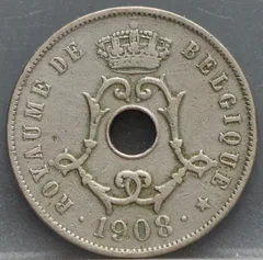 25 Centimes 1908 België (FRA) voorzijde