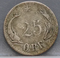 25 Öre 1874 Denemarken Zilver achterzijde