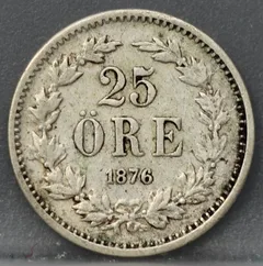 25 Öre 1876 Zweden Zilver voorzijde