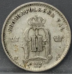 25 Öre 1876 Zweden Zilver achterzijde
