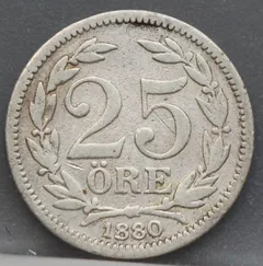 25 Öre 1880 Zweden — Zilver voorzijde
