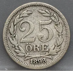 25 Öre 1898 Zweden — Zilver voorzijde