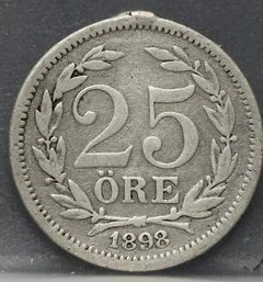25 Öre 1898 Zweden Zilver voorzijde
