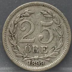 25 Öre 1899 Zweden — Zilver voorzijde