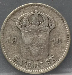 25 Öre 1910 Zweden Zilver achterzijde