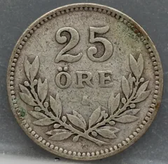 25 Öre 1914 Zweden — Zilver voorzijde
