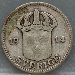 25 Öre 1914 Zweden — Zilver achterzijde