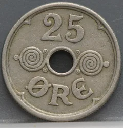 25 Øre 1924 Denemarken — Cupronikkel achterzijde