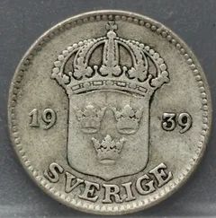 25 Öre 1939 Zweden — Zilver achterzijde