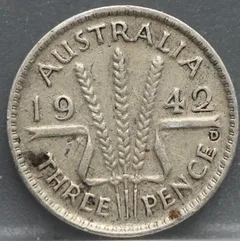 3 Pence 1952 Australië — Zilver achterzijde, Zilver .500