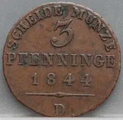 3 Pfenninge 1844 (D) Pruisen — Koper voorzijde