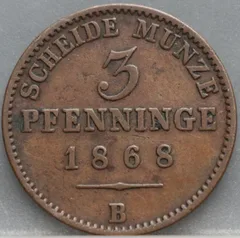 3 Pfenninge 1868 Pruisen voorzijde