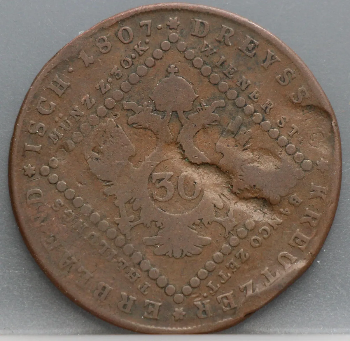30 Kreuzer 1807 A — Oostenrijk, Koper, met klop voorzijde