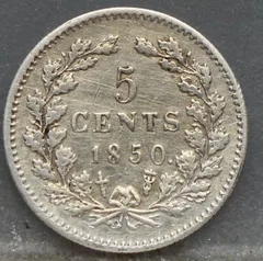 5 Cent 1850 — Zilveren Stuiver achterzijde, Zilver 640/1000