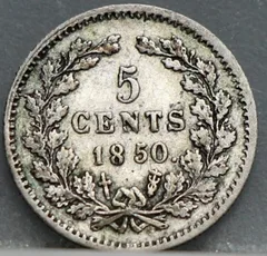 5 Cent 1850 — Zilveren Stuiver Willem III achterzijde, Zilver 640/1000