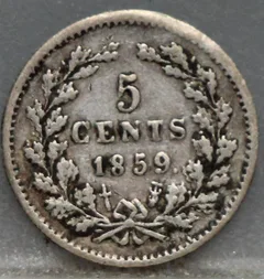 5 Cent 1859 Willem III — Zilveren Stuiver achterzijde, Zilver 640/1000