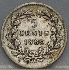 5 Cent 1869 — Zilveren Stuiver achterzijde, Zilver 640/1000