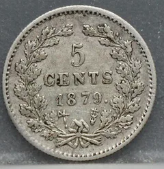 5 Cent 1879 — Zilveren Stuiver Willem III achterzijde, Zilver 640/1000