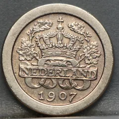 5 Cent 1907 — Nederland Cupro-Nikkel voorzijde
