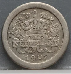 5 Cent 1907 — Stuiver Wilhelmina voorzijde, Nederland, Cupro-nikkel