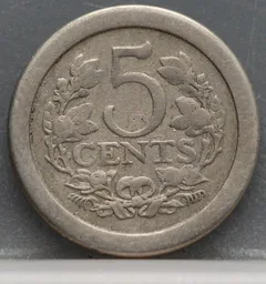 5 Cent 1907 — Stuiver Wilhelmina achterzijde, Nederland, Cupro-nikkel