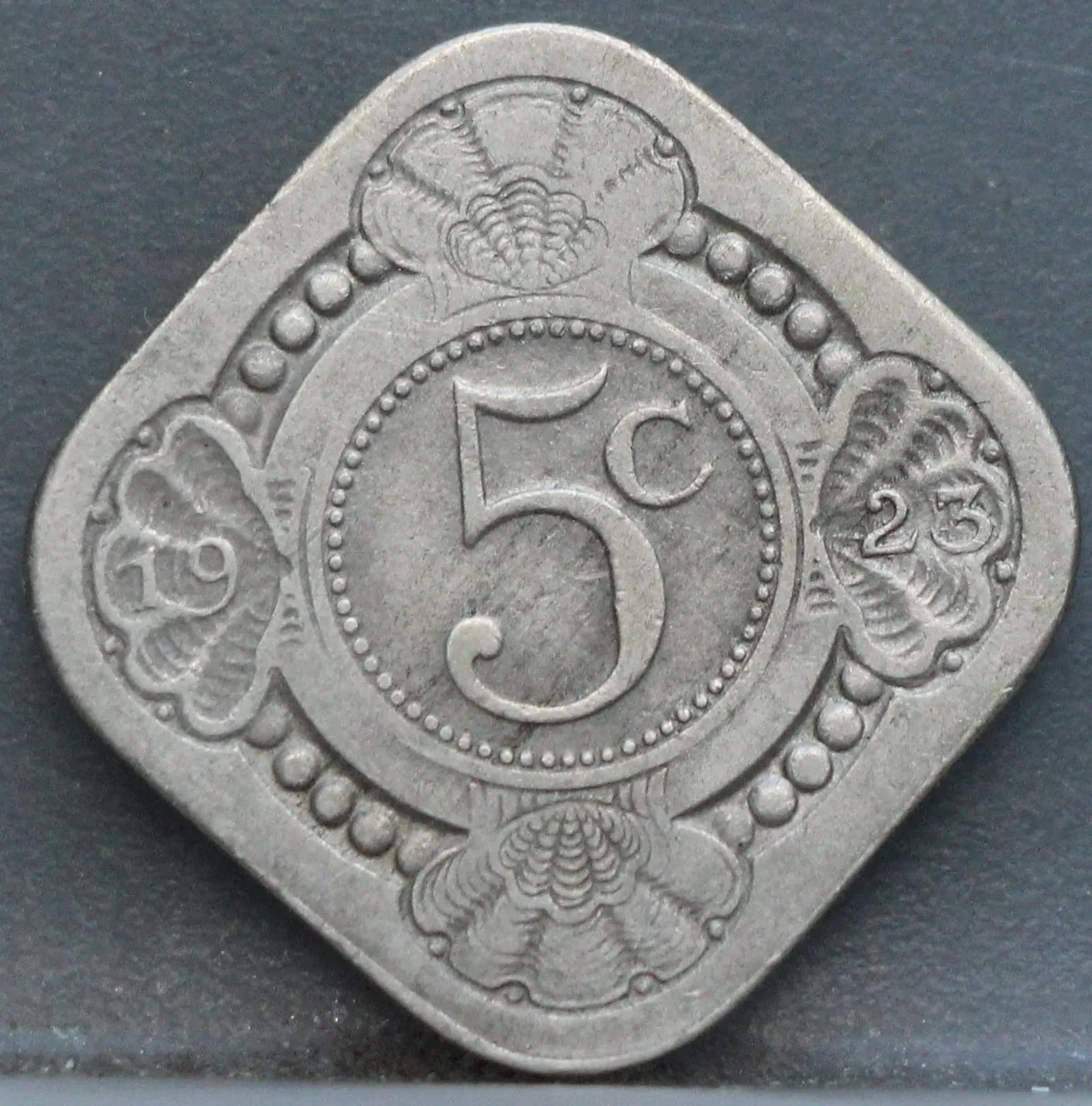 5 Cent 1923 — Vierkante Stuiver Wilhelmina voorzijde, Koninkrijk der Nederlanden, Cupronikkel