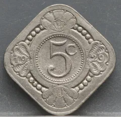 5 Cent 1929 — Stuiver Wilhelmina Cupronikkel voorzijde, Koninkrijk der Nederlanden