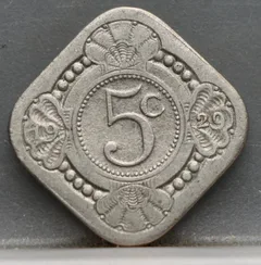 5 Cent 1929 — Stuiver Wilhelmina Cupronikkel voorzijde