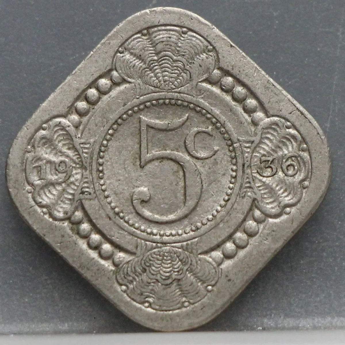 5 Cent 1936 — Stuiver Wilhelmina Cupronikkel voorzijde, Koninkrijk der Nederlanden