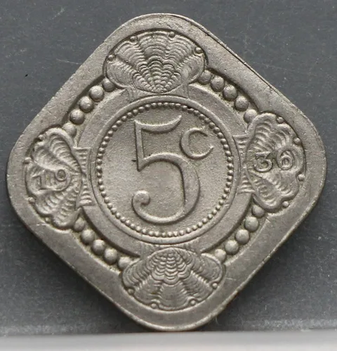 5 Cent 1936 — Vierkante Stuiver Wilhelmina