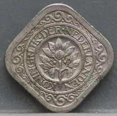 5 Cent 1936 — Vierkante Stuiver Wilhelmina Cupronikkel achterzijde, Koninkrijk der Nederlanden