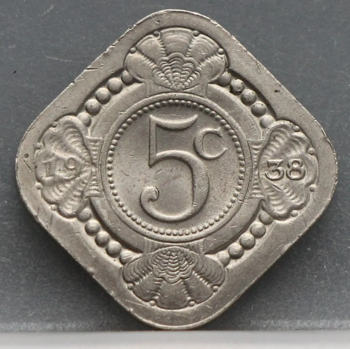 5 Cent 1938 — Stuiver Wilhelmina Cupronikkel voorzijde