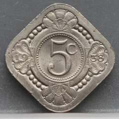 5 Cent 1938 — Stuiver Wilhelmina Cupronikkel voorzijde